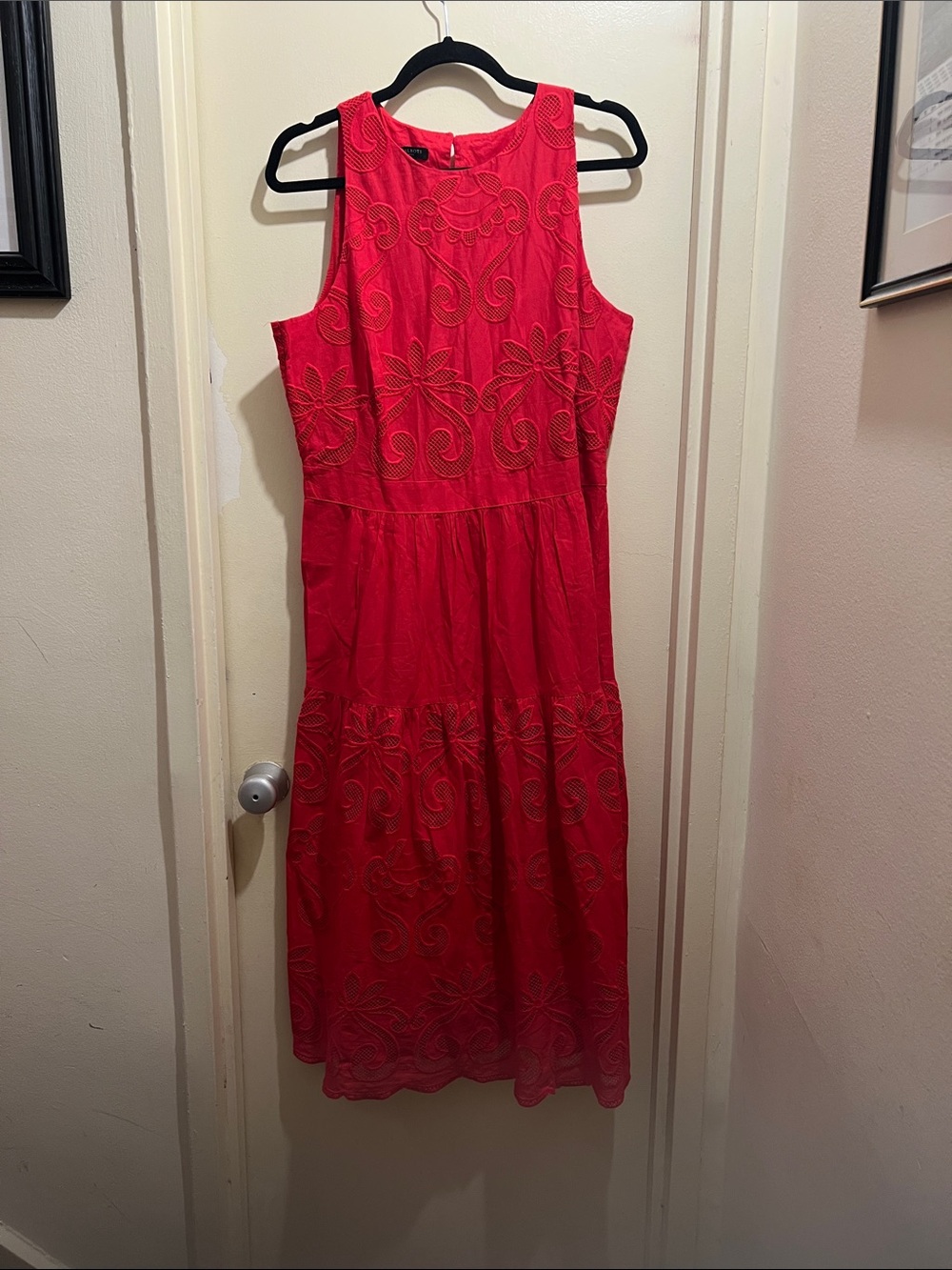 Talbots Red Sleeveless Embroidered Midi Dress